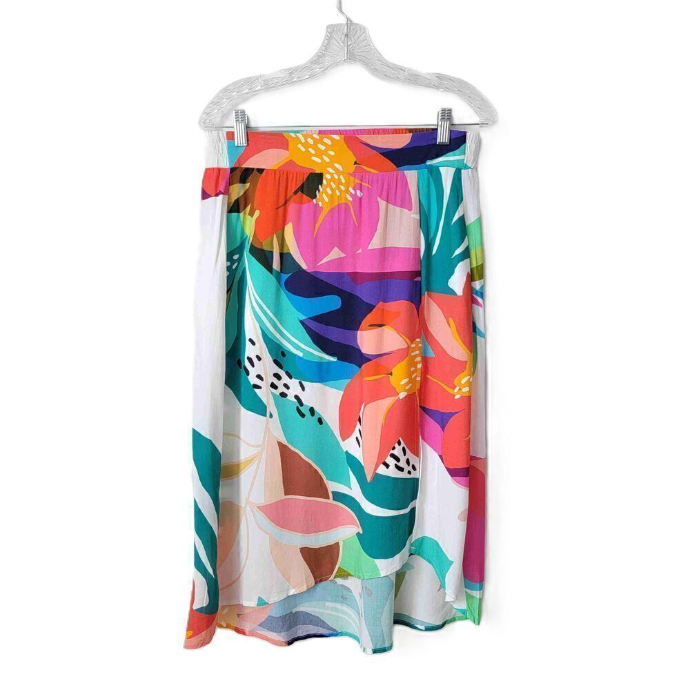 La Blanca Womens Floral Print Elastic Waist Multicolor Rayon Skirt Size Small
